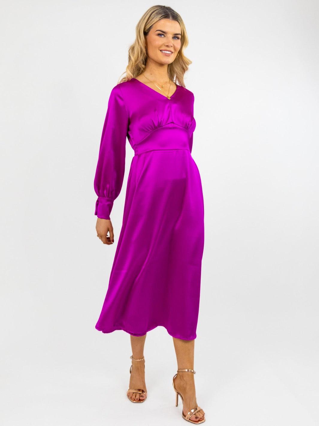 Kate & Pippa Birkin Midi Dress In Magenta Pink-Nicola Ross