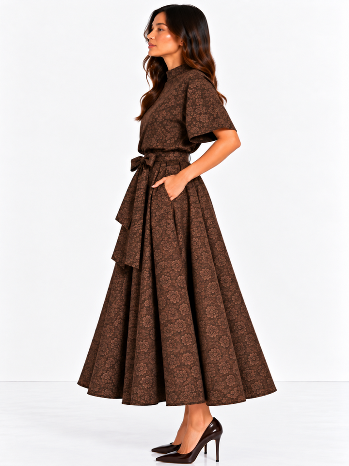 Kate & Pippa Blair Jacquard Skirt In Brown-Nicola Ross