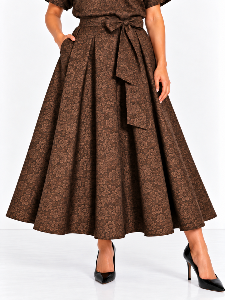 Kate & Pippa Blair Jacquard Skirt In Brown-Nicola Ross
