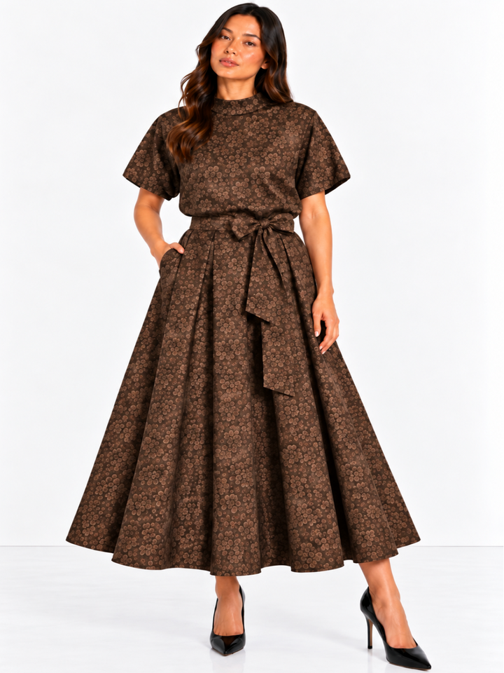 Kate & Pippa Blair Jacquard Skirt In Brown-Nicola Ross
