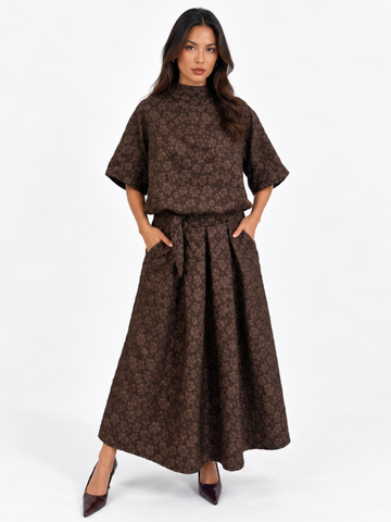Kate & Pippa Blair Jacquard Skirt In Brown-Nicola Ross