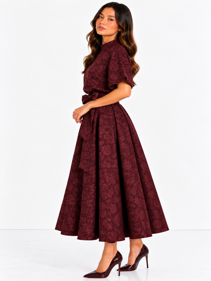 Kate & Pippa Blair Jacquard Skirt In Burgundy-Nicola Ross