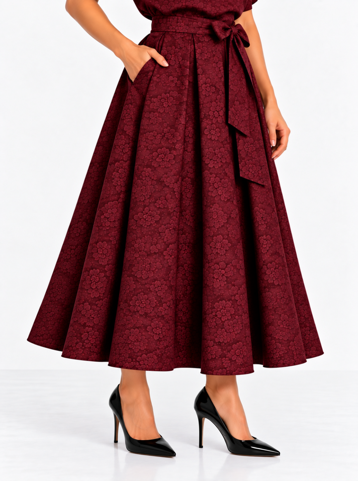 Kate & Pippa Blair Jacquard Skirt In Burgundy-Nicola Ross