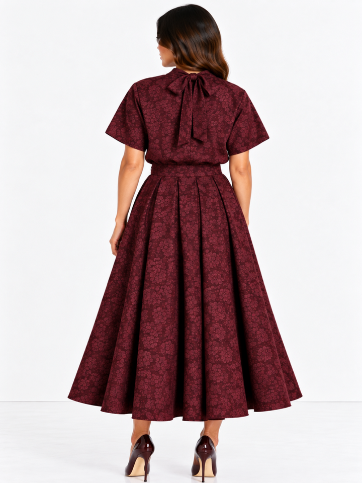 Kate & Pippa Blair Jacquard Skirt In Burgundy-Nicola Ross