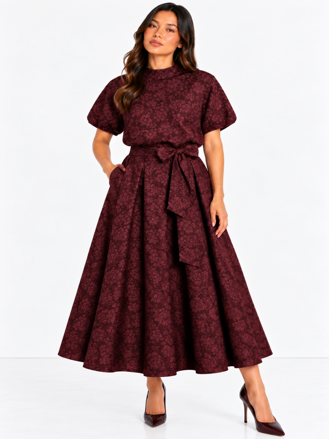 Kate & Pippa Blair Jacquard Skirt In Burgundy-Nicola Ross