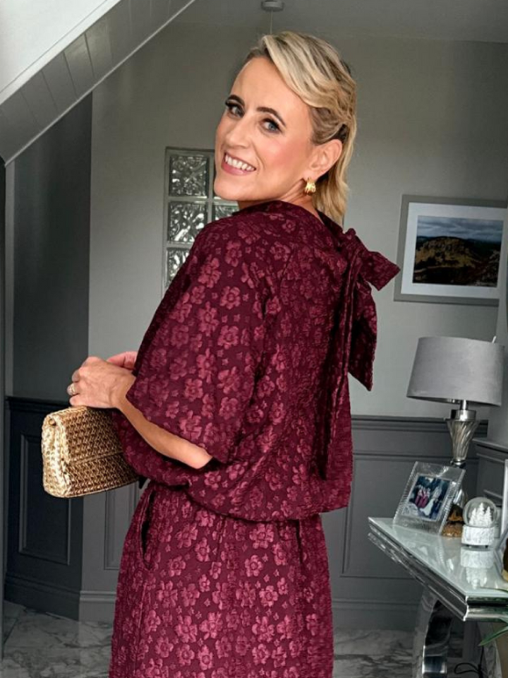 Kate & Pippa Blair Jacquard Skirt In Burgundy-Nicola Ross