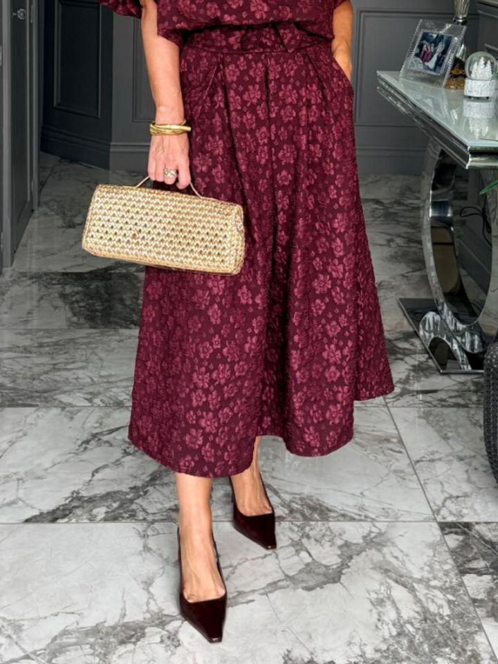 Kate & Pippa Blair Jacquard Skirt In Burgundy-Nicola Ross