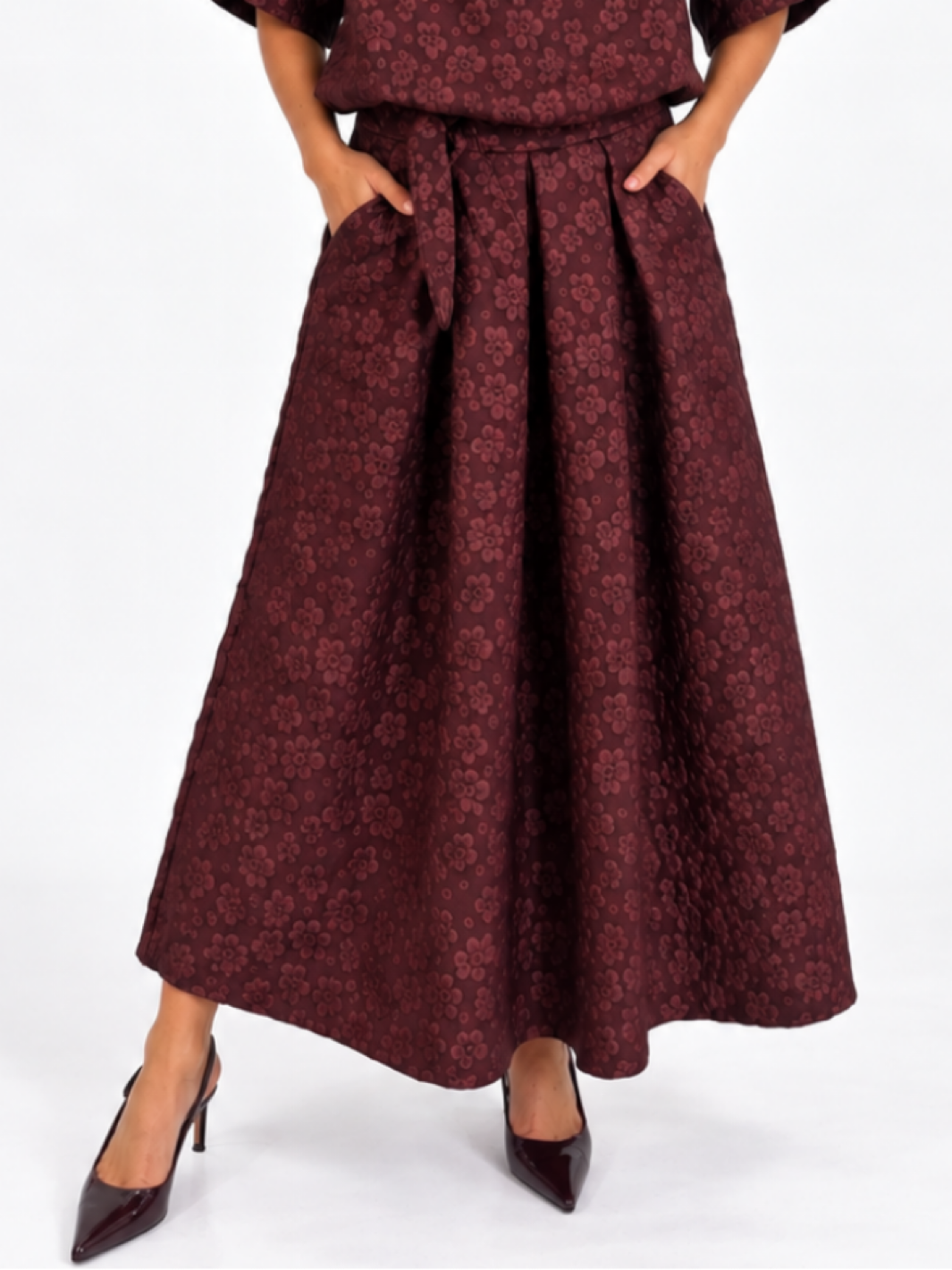 Kate & Pippa Blair Jacquard Skirt In Burgundy-Nicola Ross