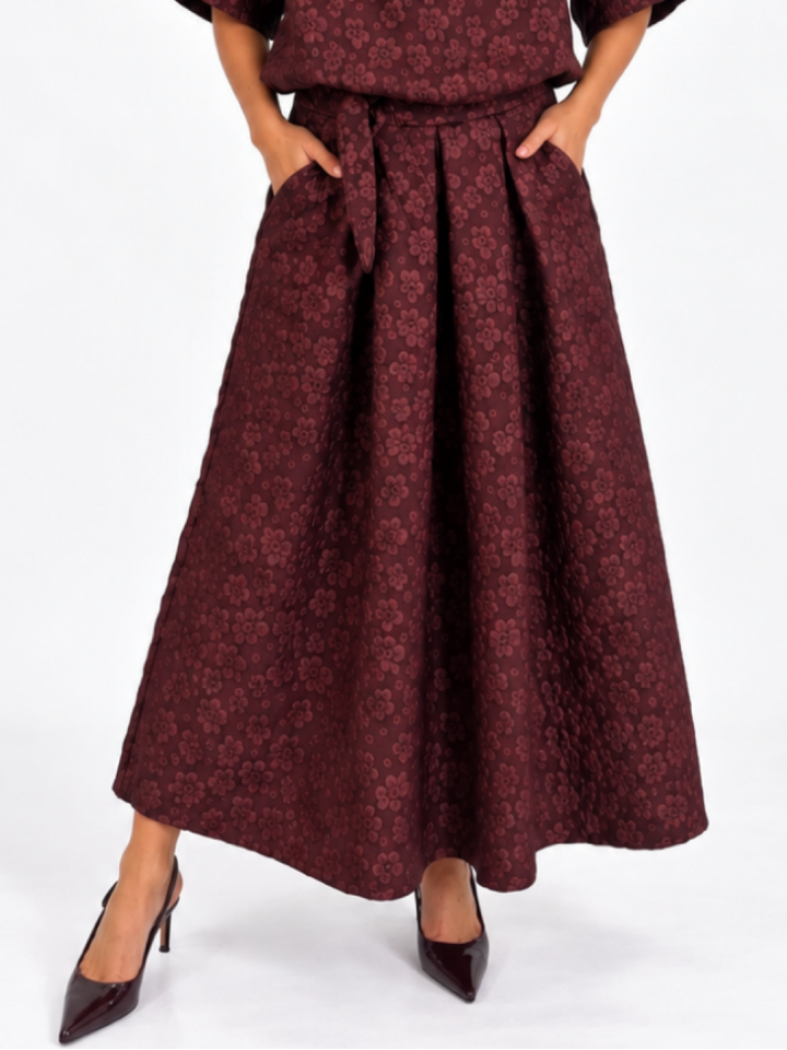 Kate & Pippa Blair Jacquard Skirt In Burgundy-Nicola Ross