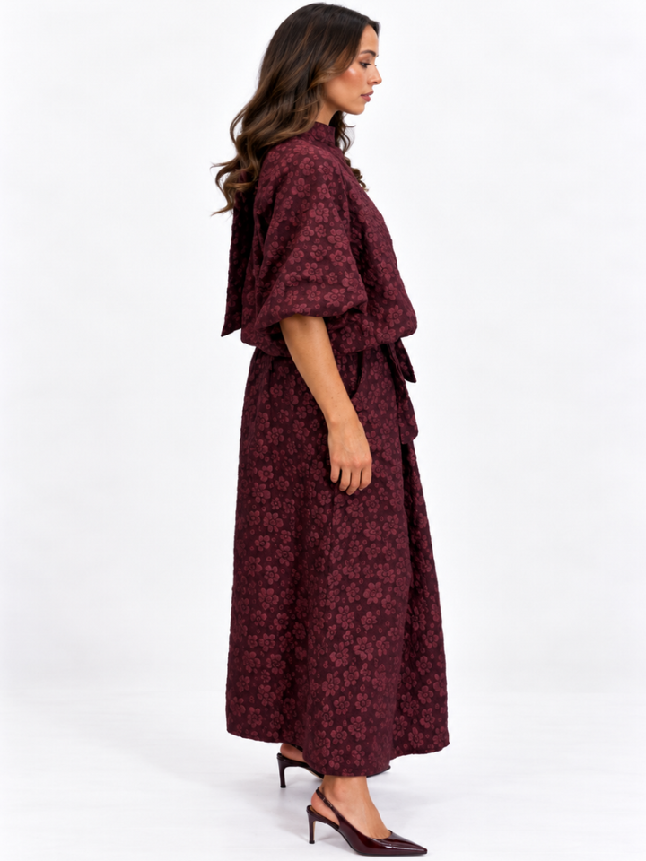 Kate & Pippa Blair Jacquard Skirt In Burgundy-Nicola Ross