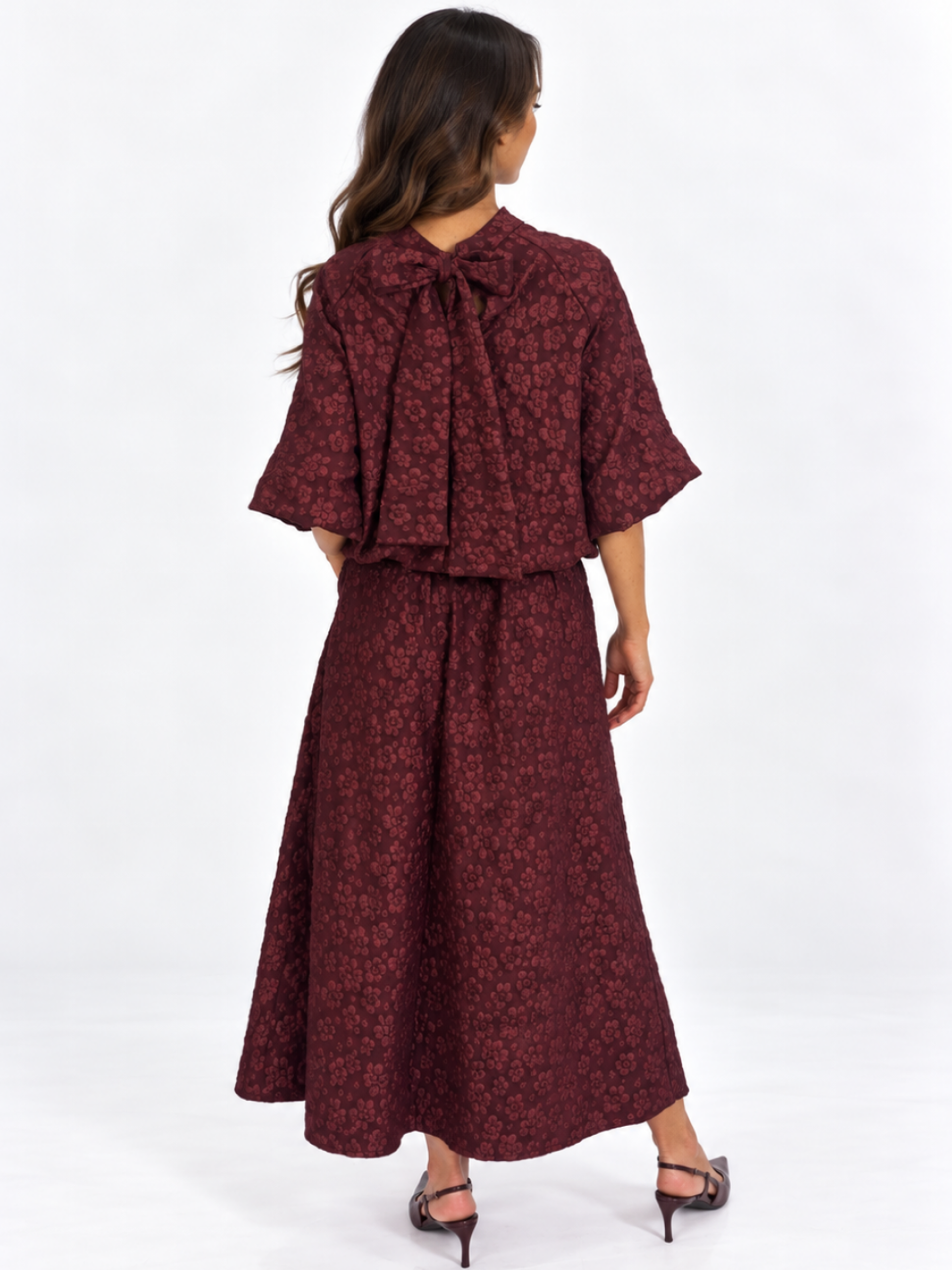Kate & Pippa Blair Jacquard Skirt In Burgundy-Nicola Ross