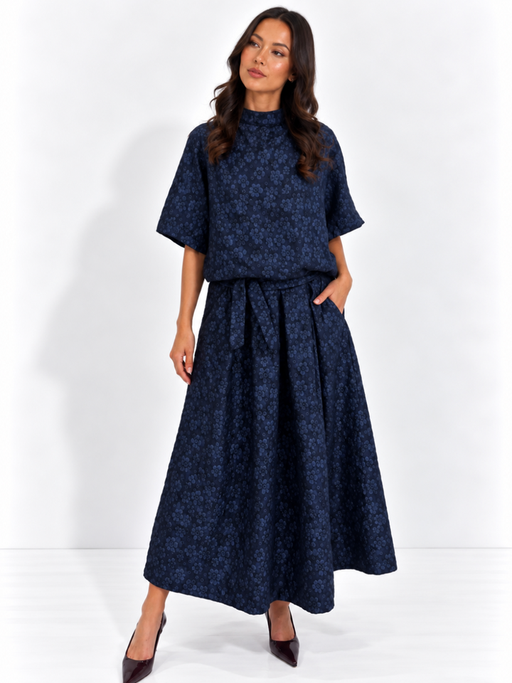 Kate & Pippa Blair Jacquard Skirt In Navy-Nicola Ross
