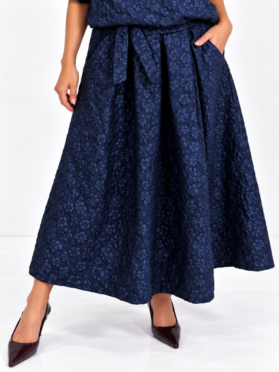 Kate & Pippa Blair Jacquard Skirt In Navy-Nicola Ross