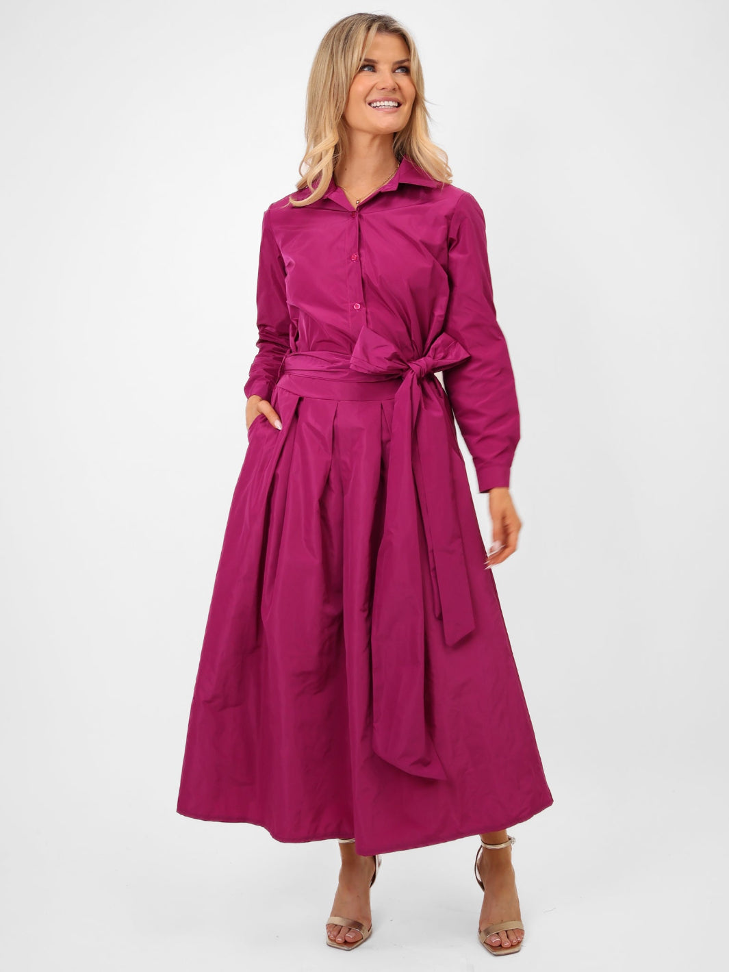 Kate & Pippa Blair Taffeta Skirt In Magenta-Nicola Ross