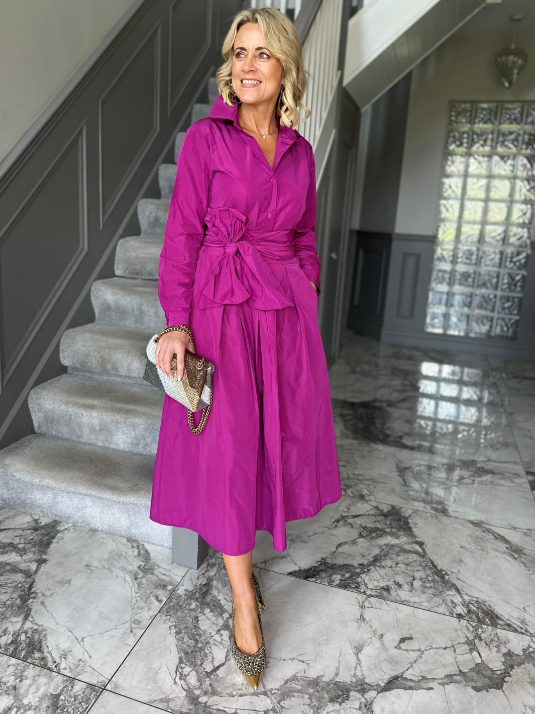 Kate & Pippa Blair Taffeta Skirt In Magenta-Nicola Ross