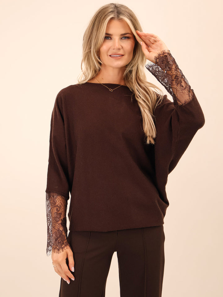 Kate & Pippa Blakely Lace Knit In Chocolate Brown-Nicola Ross