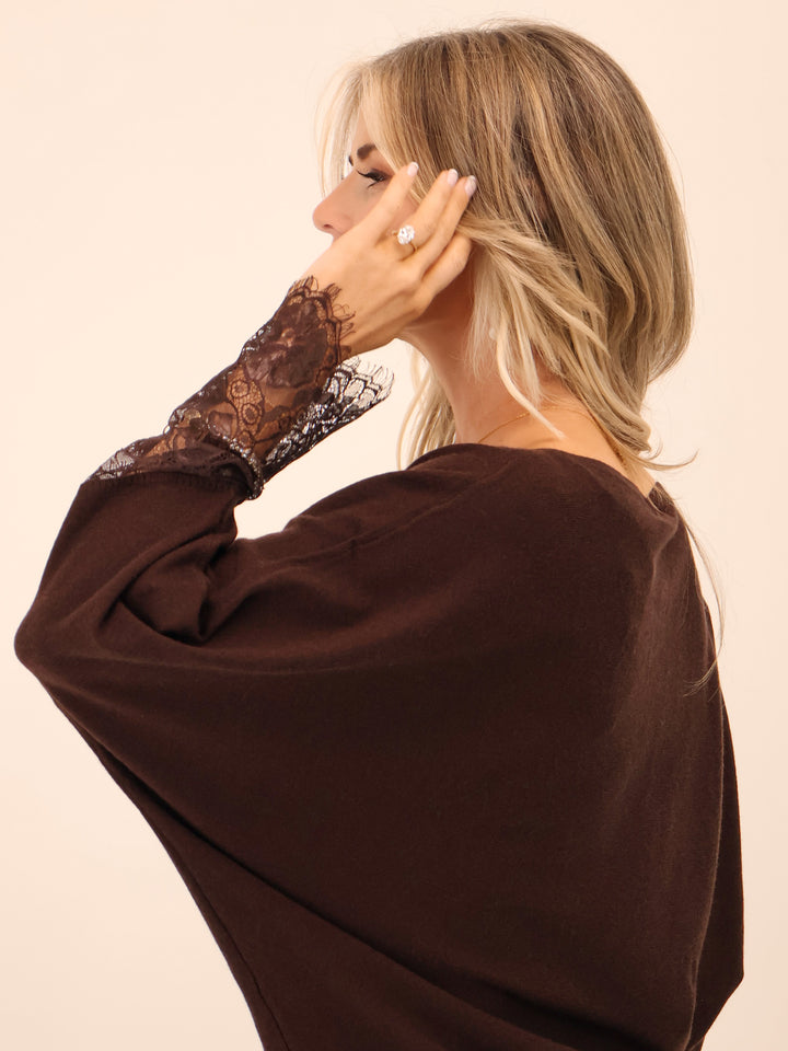 Kate & Pippa Blakely Lace Knit In Chocolate Brown-Nicola Ross