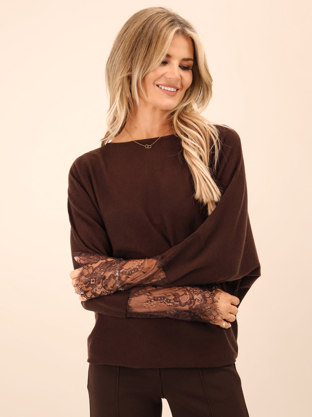 Kate & Pippa Blakely Lace Knit In Chocolate Brown-Nicola Ross