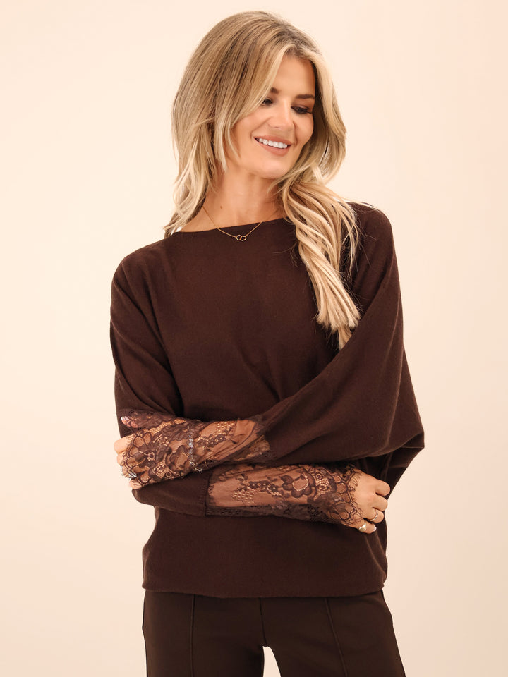 Kate & Pippa Blakely Lace Knit In Chocolate Brown-Nicola Ross