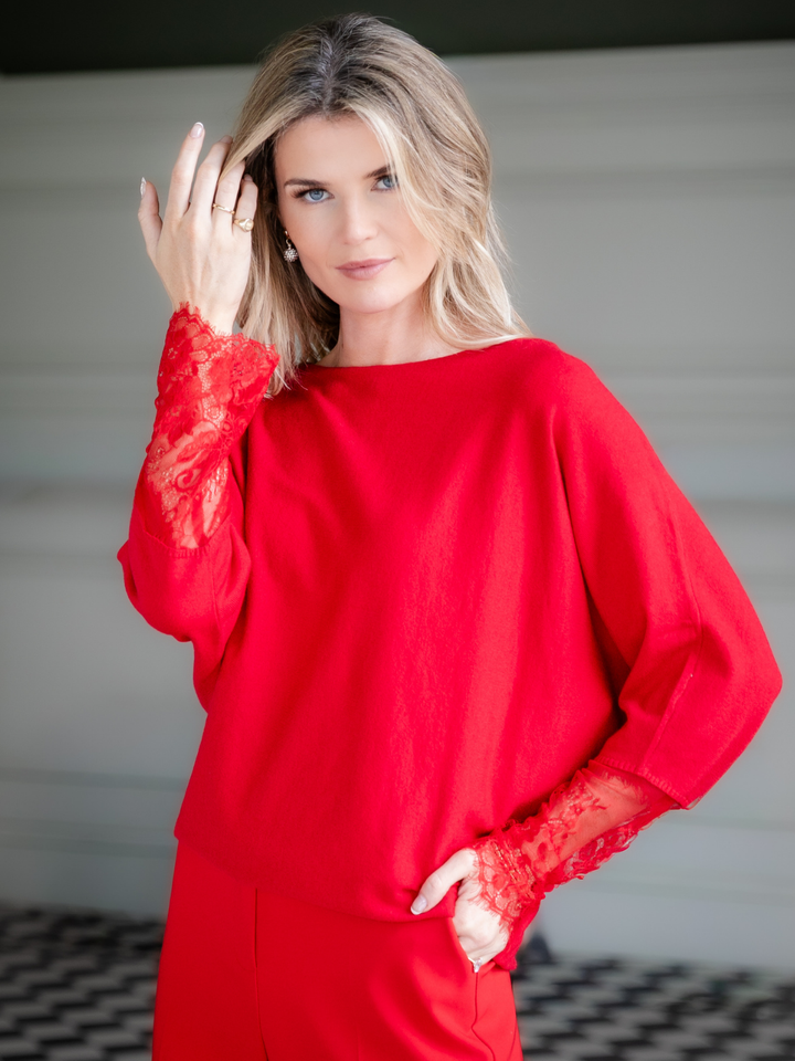 Kate & Pippa Blakely Lace Knit In Red-Nicola Ross