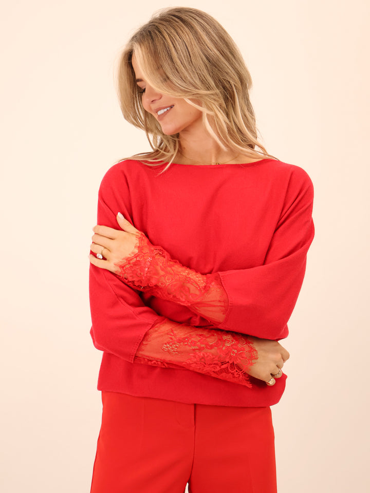 Kate & Pippa Blakely Lace Knit In Red-Nicola Ross