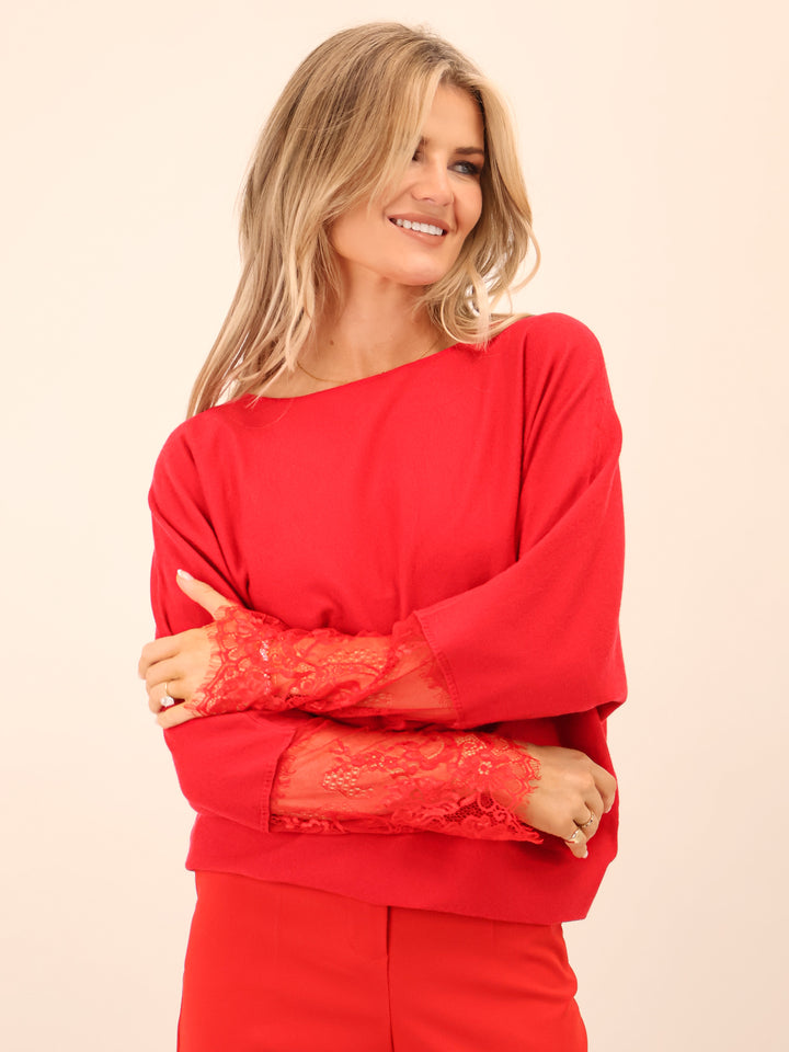 Kate & Pippa Blakely Lace Knit In Red-Nicola Ross