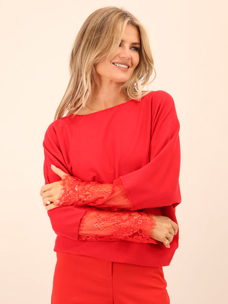 Kate & Pippa Blakely Lace Knit In Red-Nicola Ross