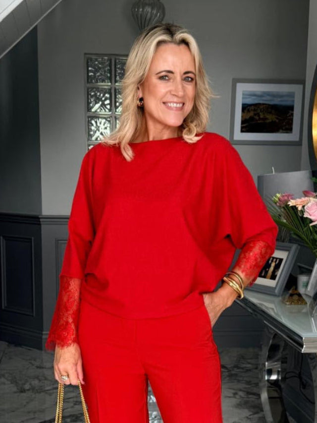 Kate & Pippa Blakely Lace Knit In Red-Nicola Ross