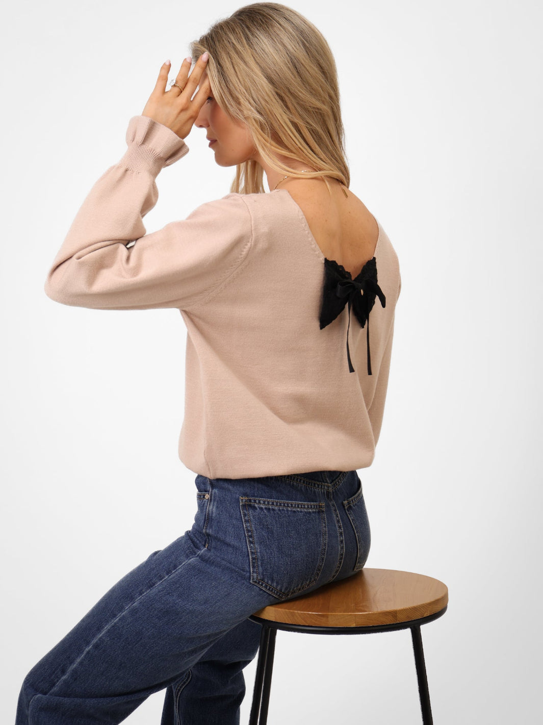 Kate & Pippa Bliss Bow Knit Jumper In Beige-Nicola Ross
