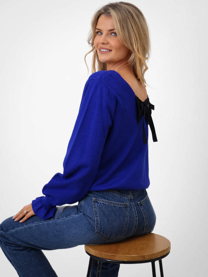 Kate & Pippa Bliss Bow Knit Jumper In Blue-Nicola Ross
