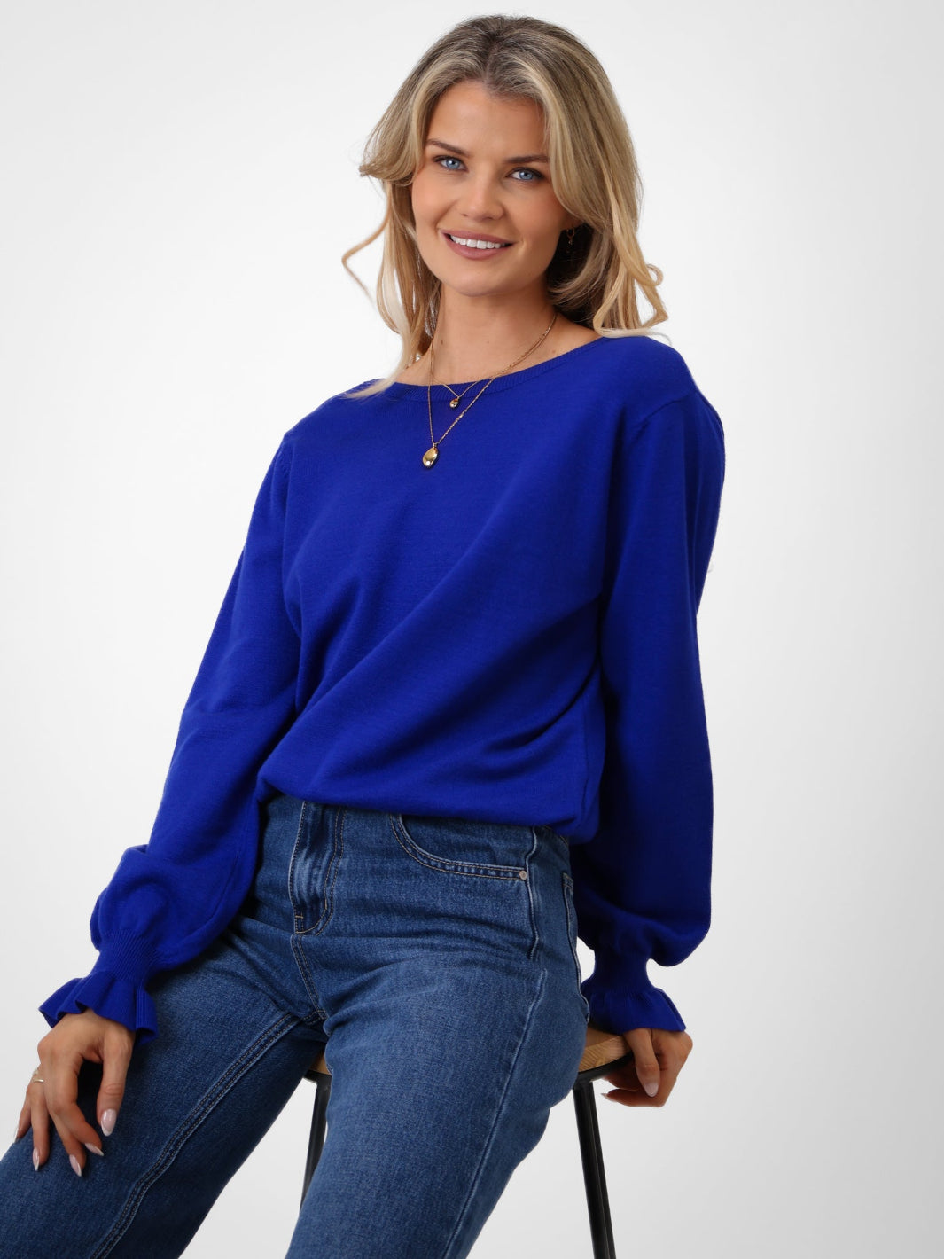 Kate & Pippa Bliss Bow Knit Jumper In Blue-Nicola Ross