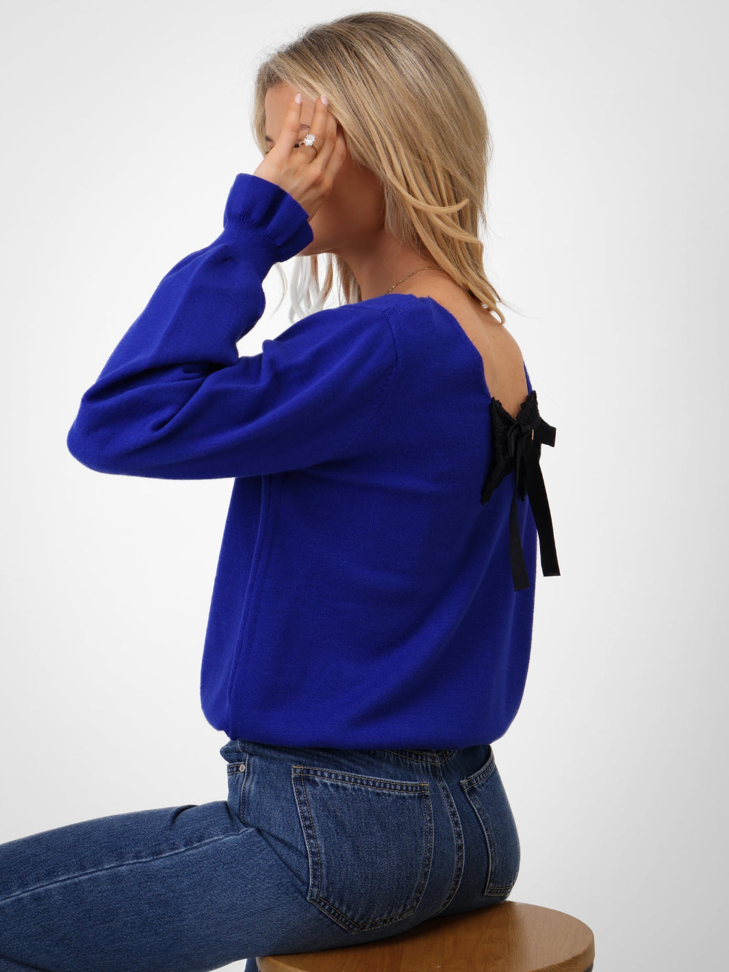 Kate & Pippa Bliss Bow Knit Jumper In Blue-Nicola Ross