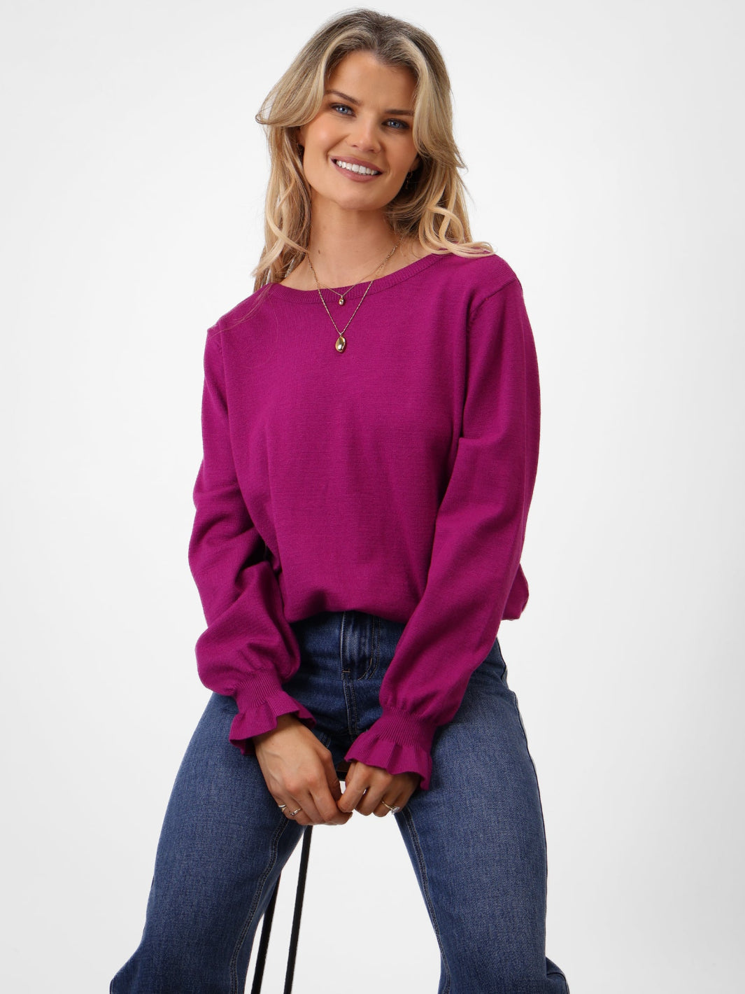 Kate & Pippa Bliss Bow Knit Jumper In Plum-Nicola Ross