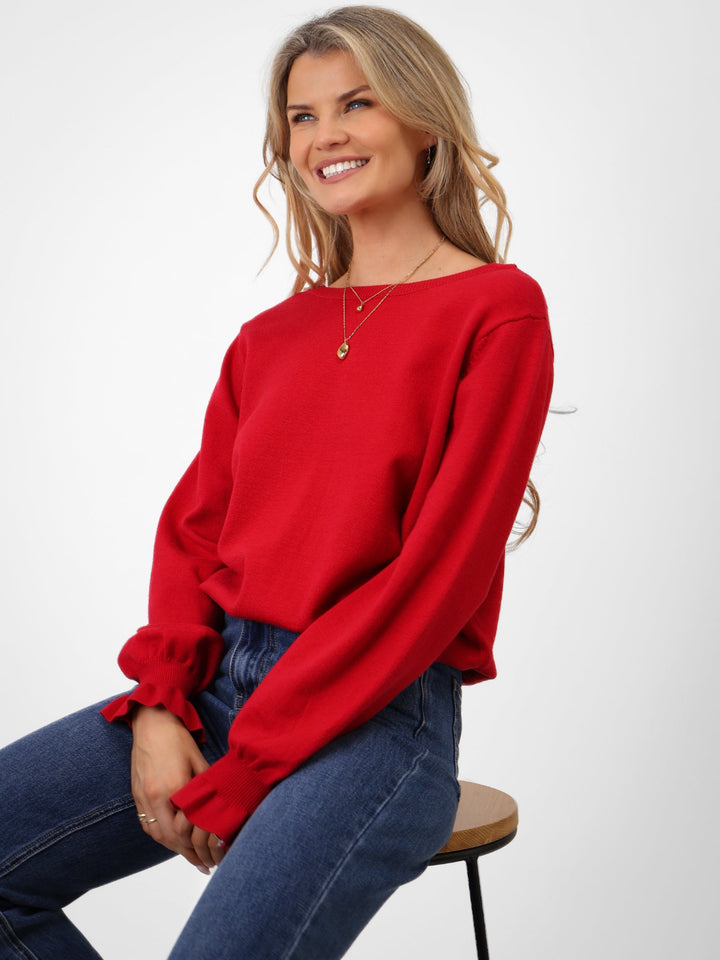 Kate & Pippa Bliss Bow Knit Jumper In Red-Nicola Ross