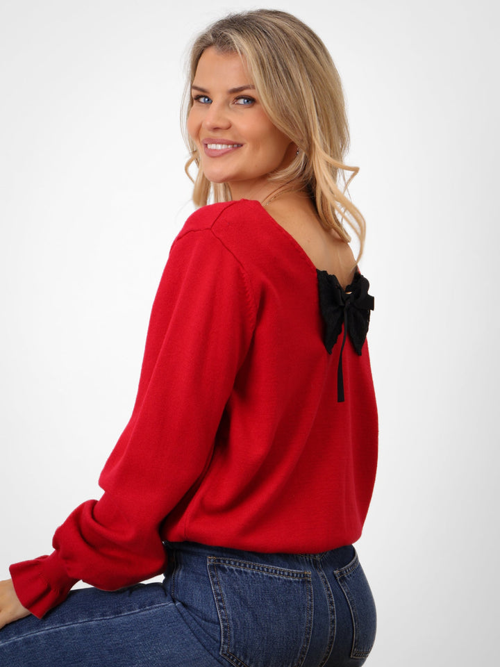Kate & Pippa Bliss Bow Knit Jumper In Red-Nicola Ross