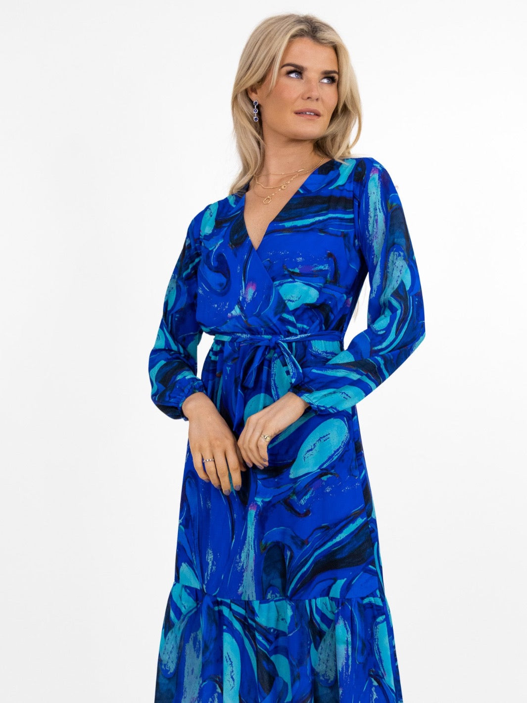 Kate & Pippa Boho Midi Dress In Royal Blue Print-Nicola Ross