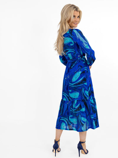 Kate & Pippa Boho Midi Dress In Royal Blue Print-Nicola Ross