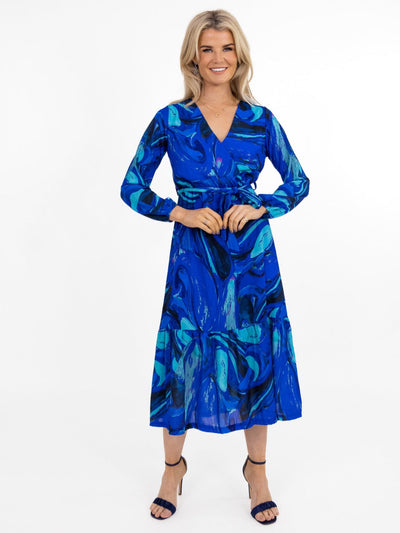 Kate & Pippa Boho Midi Dress In Royal Blue Print-Nicola Ross