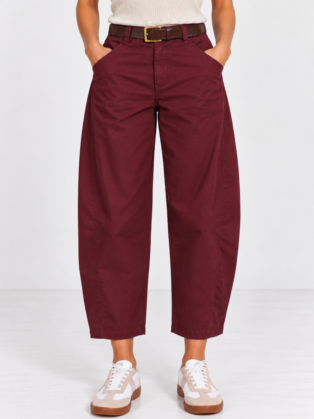 Kate & Pippa Bury Barrel Trousers In Burgundy-Nicola Ross