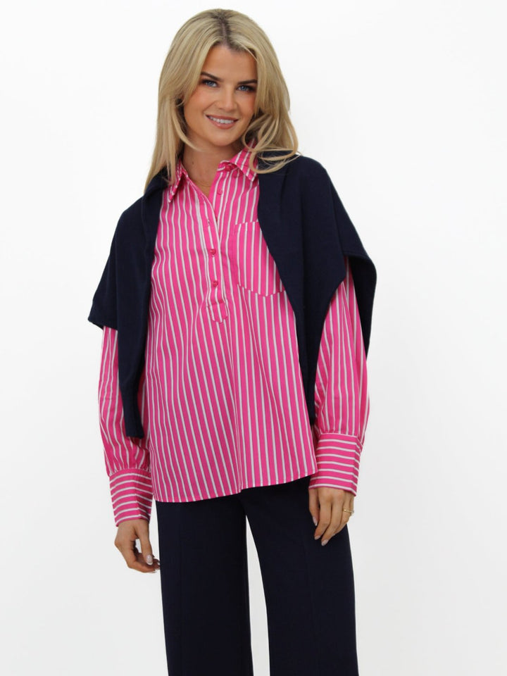 Kate & Pippa Cambridge Striped Shirt In Cerise Pink-Nicola Ross