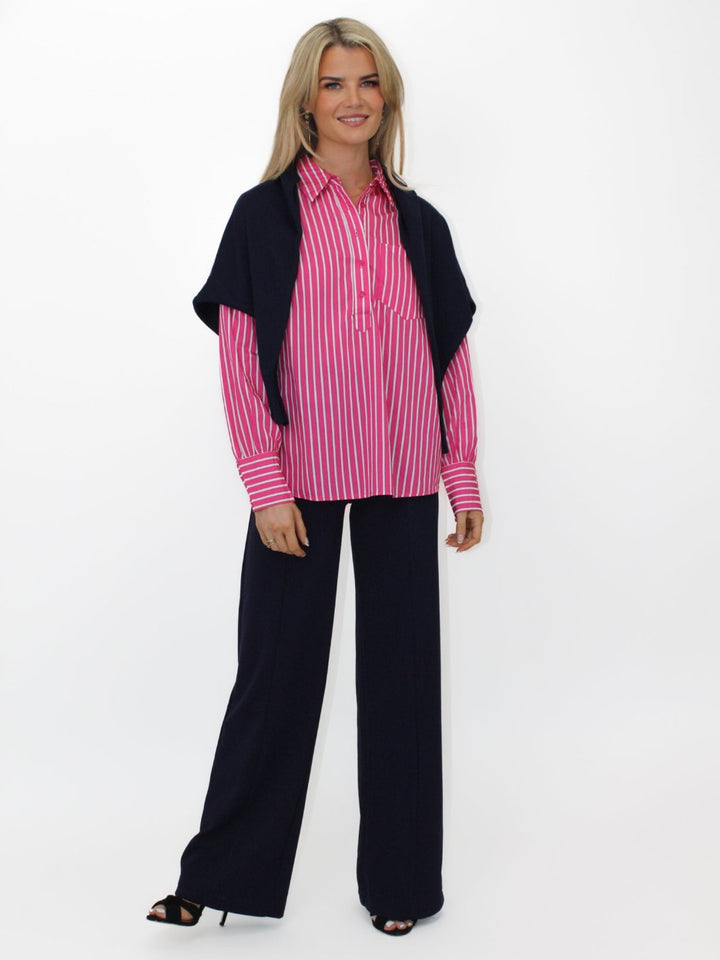 Kate & Pippa Cambridge Striped Shirt In Cerise Pink-Nicola Ross