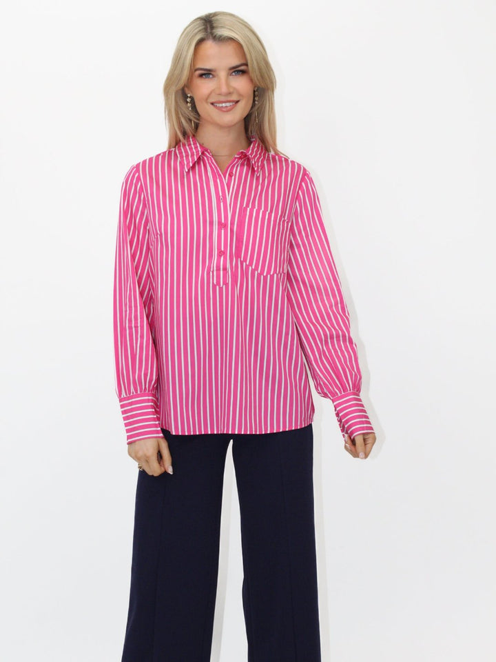 Kate & Pippa Cambridge Striped Shirt In Cerise Pink-Nicola Ross
