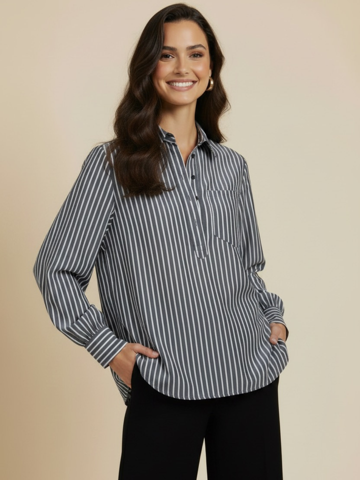 Kate & Pippa Cambridge Striped Shirt In Grey-Nicola Ross