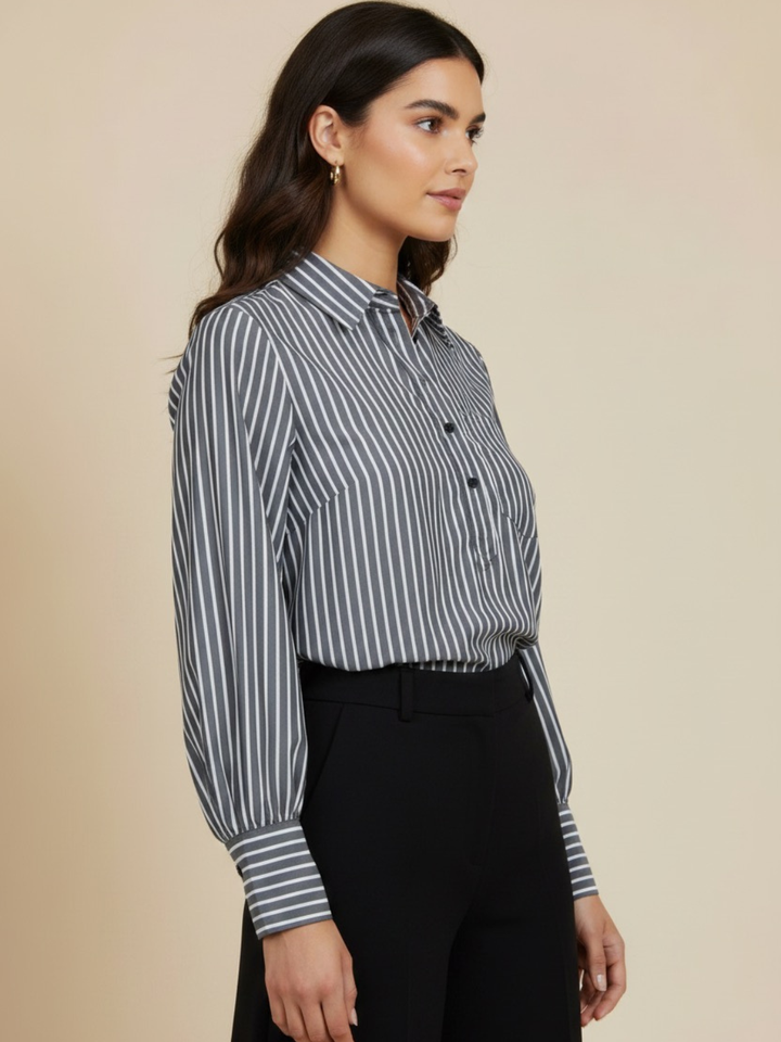 Kate & Pippa Cambridge Striped Shirt In Grey-Nicola Ross