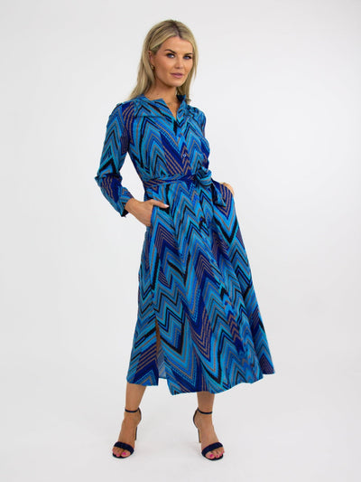 Kate & Pippa Capri Dress In Blue Mizzoni Print-Nicola Ross