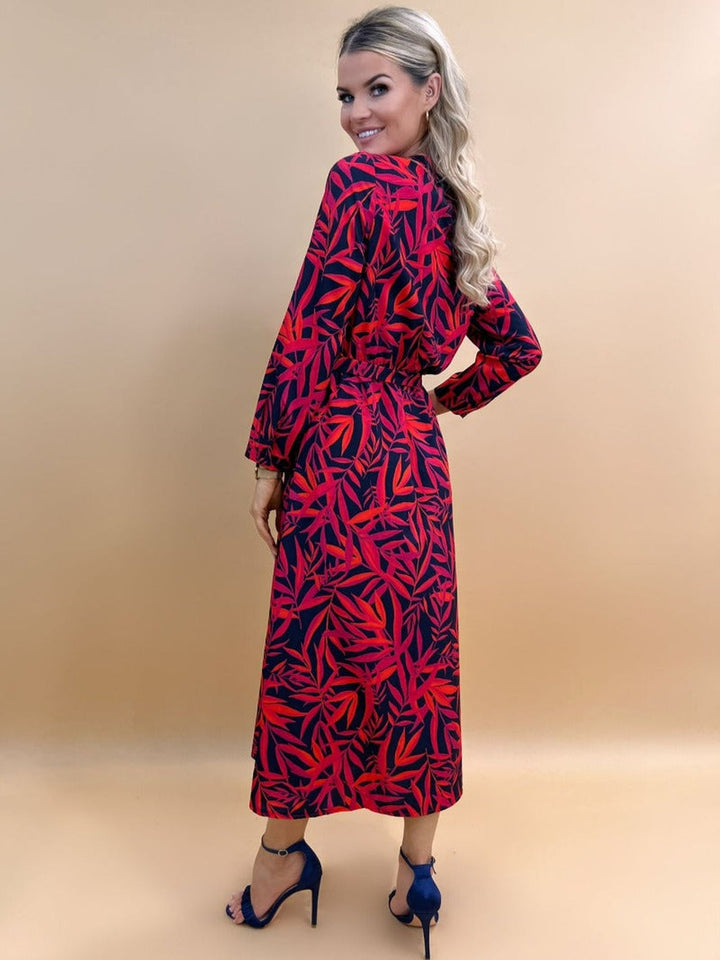 Kate & Pippa Capri Dress AW22 - Navy /Red/Pink Leaf-Nicola Ross
