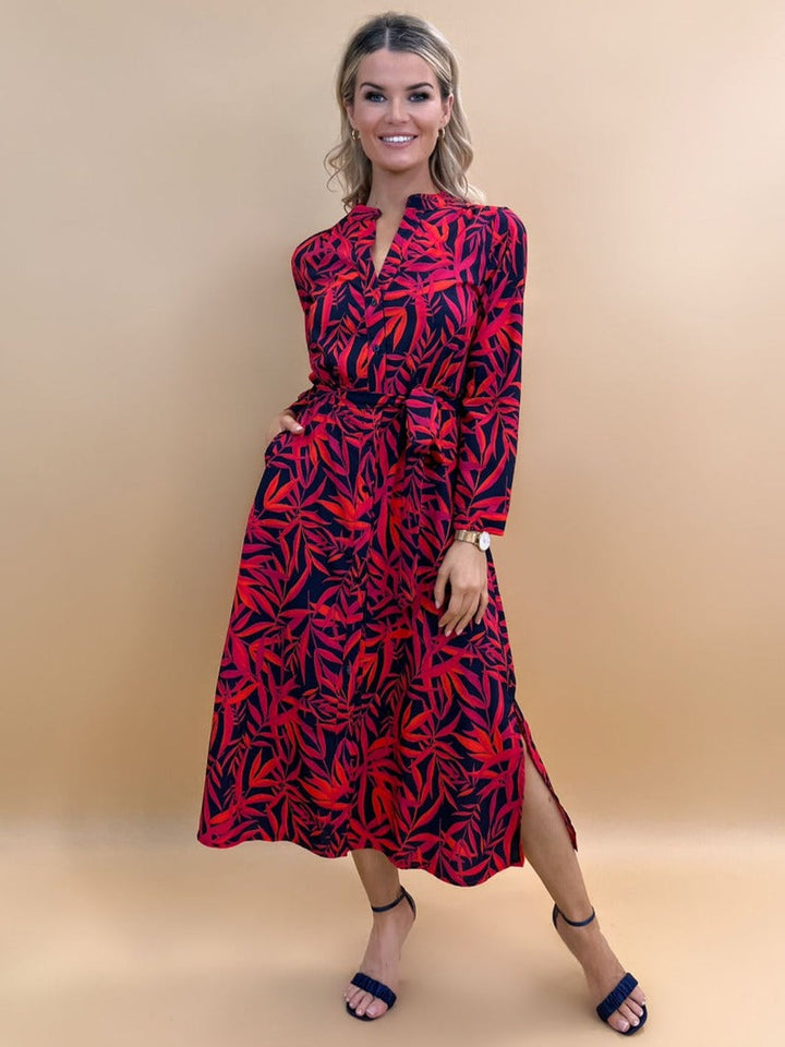 Kate & Pippa Capri Dress AW22 - Navy /Red/Pink Leaf-Nicola Ross
