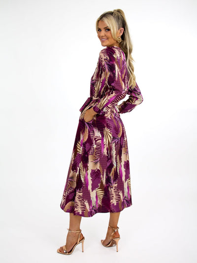 Kate & Pippa Capri Dress In Purple/Beige Print-Nicola Ross
