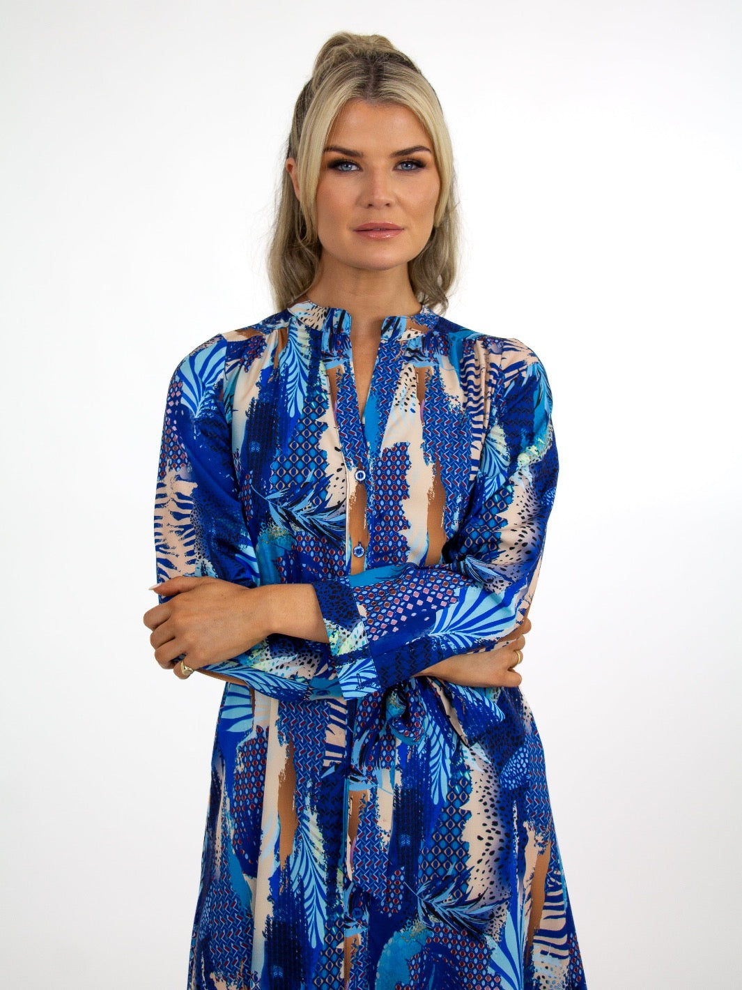 Kate & Pippa Capri Dress In Royal/Turquoise Print-Nicola Ross