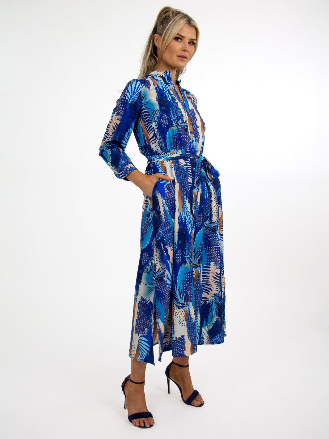 Kate & Pippa Capri Dress In Royal/Turquoise Print-Nicola Ross